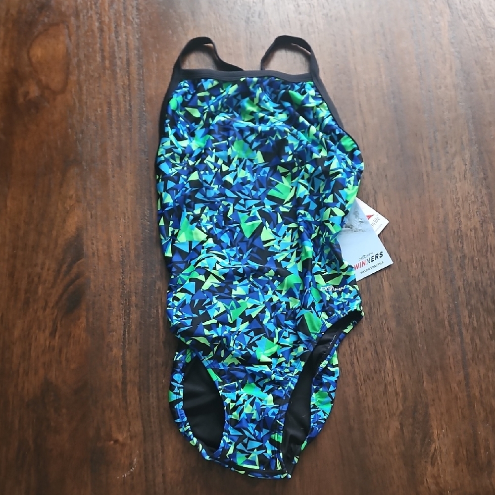 Dolfin Blue and Green Geometric One Piece Swimsuit Size W36